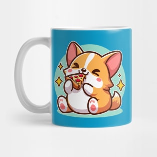 Kawaii Corgi Puppy Eating Pizza Adorable Dog Foodie Mug